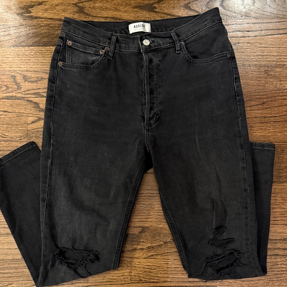 Agolde Jet Black Ripped Jeans